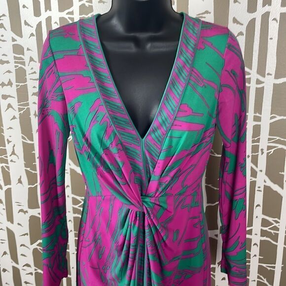 BCBG Hot Pink & Kelly Green Faux Knotted Front Dress sz XS - Picture 4 of 6